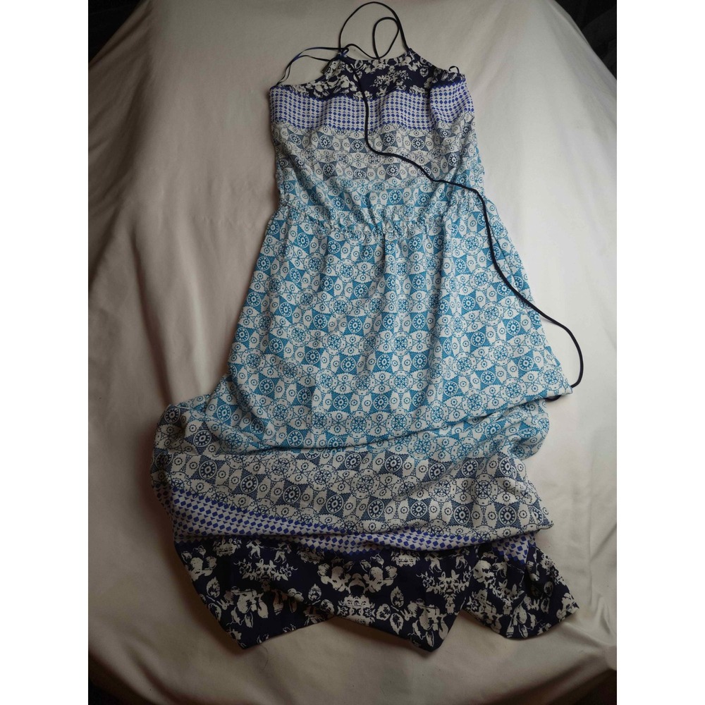 Lovestitch Blue White Mixed Print Halter‎ Maxi Dress Womens Small